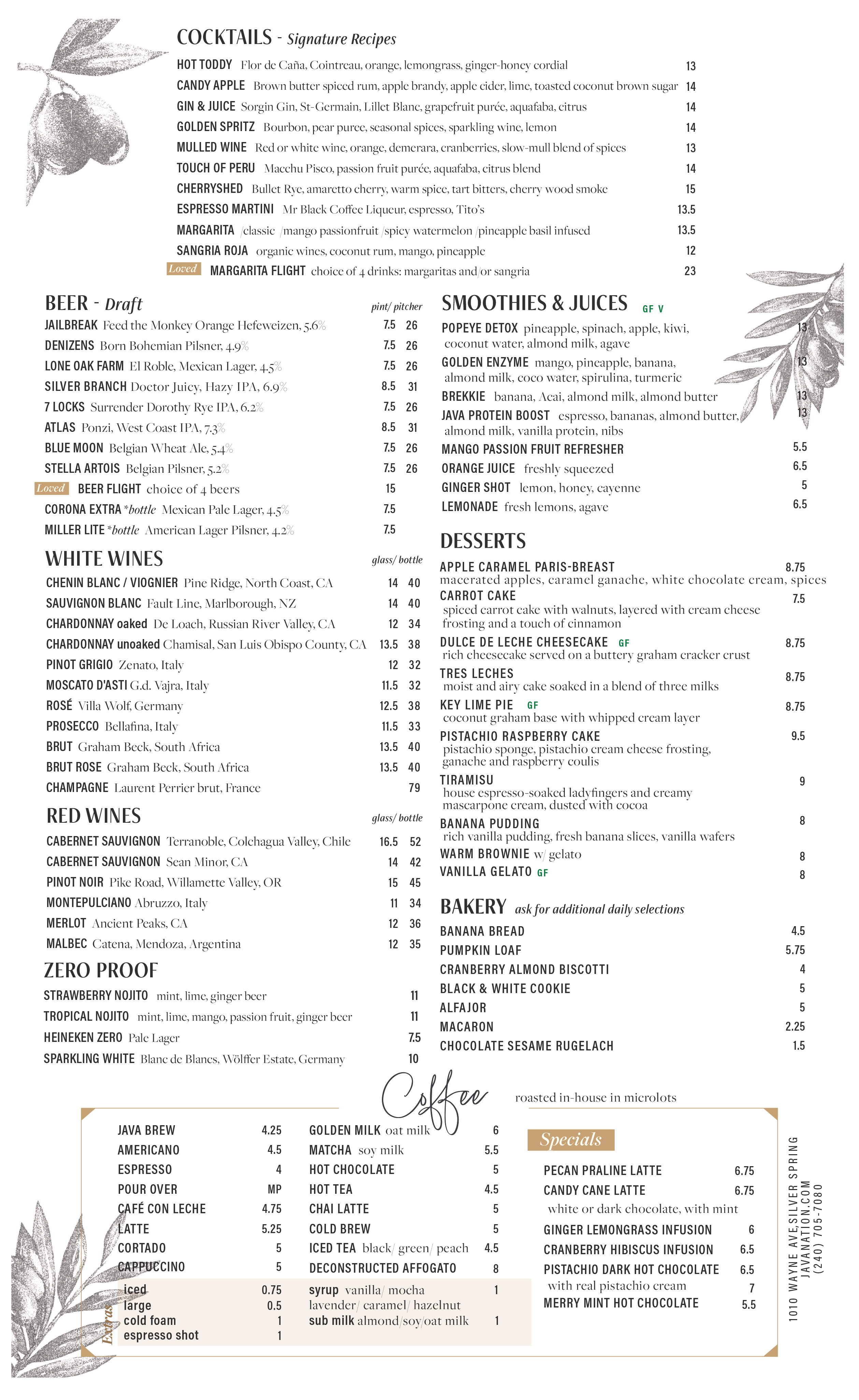 Silver Spring Dinner Menu Page 2